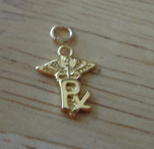 Gold Plated small 10x13mm says Rx for Pharmacy Prescription Caduceus Charm