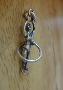 Sterling Silver 3D 12x25mm Hula Hoop Girl with Ponytail Charm