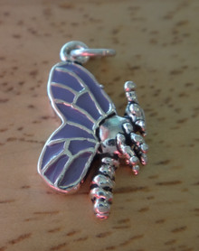 3D 12x21mm Pretty Purple Enamel Butterfly Sterling Silver Charm