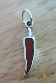 Sterling Silver 4x13mm Red Chili Stone inlay Jalapeno Pepper Charm