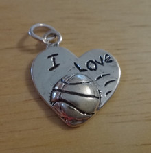 16x19mm says I Love on Heart with Basketball Sterling Silver Charm