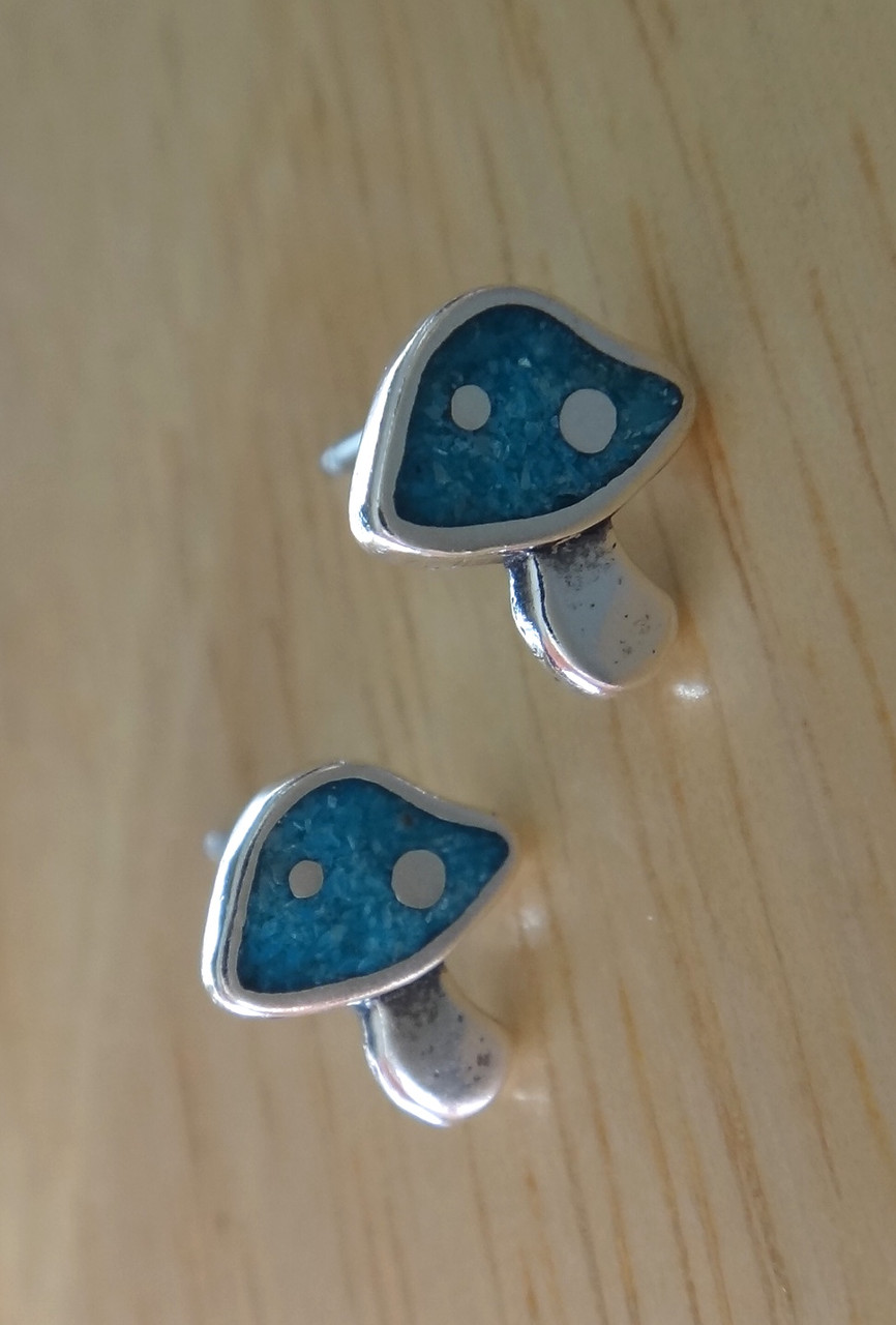 Sterling Silver TINY 8x9mm Blue Turquoise Chip Moon Star Studs Stud Earrings
