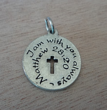 Pewter say I am with you always Matthew 28:20 Cross Memory Grief Funeral Charm
