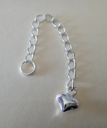 Sterling Silver 2" Puffy Heart oval link Extension Bracelet Chain Split ring end