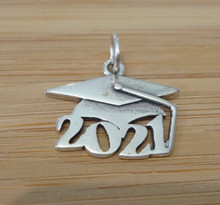 Sterling Silver 16x19mm College High School Graduation 2021 with Cap Charm