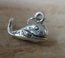 3D 14x10mm Cute Whimsical Whale with Open Mouth Sterling Silver Charm!