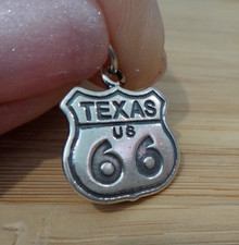 Sterling Silver 18x15mm says Texas on Route 66 Sign Travel Charm
