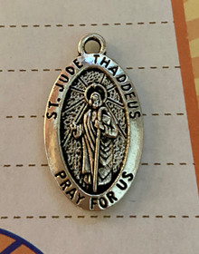 Pewter Silver 15x28mm says St Jude Thaddeus Pray for Us double sided medal