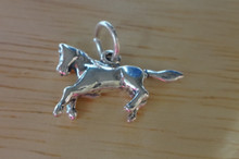 3D 20x13mm Small Solid Running Galloping Horse Sterling Silver Charm