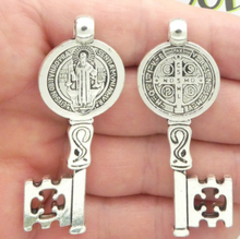 Pewter Silver 59x23mm Heavy St Benedict Medal Key with Maltese cross Charm double side