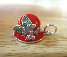 3D Cute Red Enamel Hat Lady with Flower Sterling Silver Charm