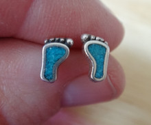 4x8mm Tiny Blue Turquoise Chip Feet Foot Footprint Sterling Silver Stud Earrings!