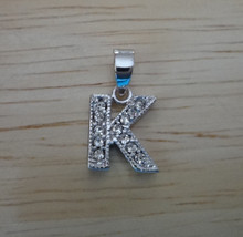 8x11mm Small Clear Crystals on Alphabet Letter Initial K Sterling Silver Charm