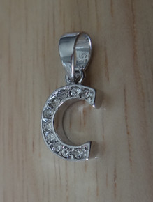 8x12mm Small Clear Crystals on Alphabet Letter Initial C Sterling Silver Charm