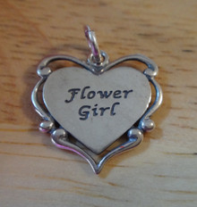 17x15mm Fancy Wedding says Flower Girl on Heart Sterling Silver Charm