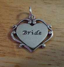 18x17mm Fancy Wedding says Bride Heart Sterling Silver Charm