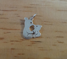 11x16mm 2 Tiny Flat Kissing Bears Animal Sterling Silver Charm