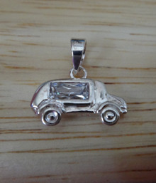 14x10mm Truck SUV Car Vehicle with Crystal CZ in Center Sterling Silver Charm