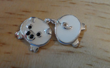 Movable White and Black Enamel Pig Sterling Silver Charm