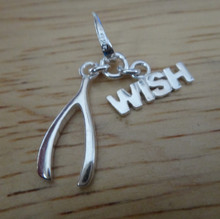 12x18mm Movable says Wish with Wishbone Sterling Silver Charm