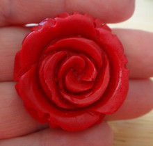 Two 2 Red Resin Roses 35mm diameter for use as Charm Pendant or Earrings