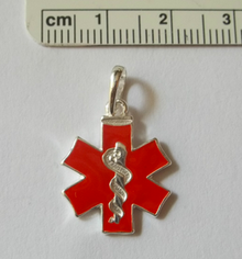 25x21mm Bright Red Enamel Medical ID Alert Sterling Silver Charm