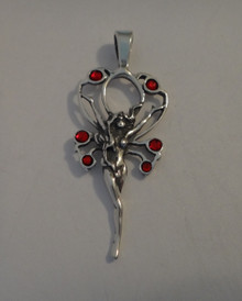 Large Winged 3g Fairy with 6 RED Crystals Sterling Silver Charm Pendant!