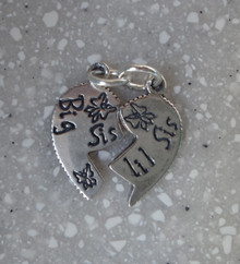 2 Charms in 1 Big Sis Little Lil Sis Sister Heart Sterling Silver Charms
