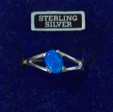 size 7 or 8 Sterling Silver Oval Blue Lab Opal Solitaire Ring