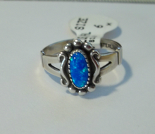 size 6 7 8 or 9 Sterling Silver Fancy Oval Blue Lab Opal Solitaire Ring