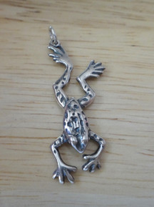 Sterling Silver Long Spotted Open Legged Jumping Frog Charm