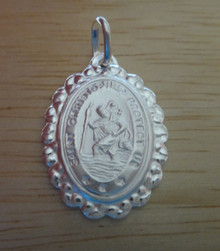 25x17mm Fancy Bright Sterling Silver Oval Saint St Christopher Medal Charm