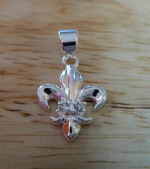 Small Long Scouts Fleur de Lis w/ Clear Crystals Sterling Silver Charm!