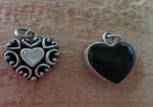 3D 16x17mm Reversible White Mother of Pearl and Onyx Stone Heart Sterling Silver Charm