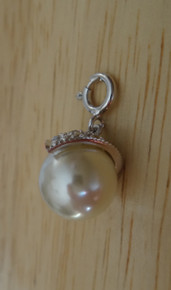 White 10 mm Faux Pearl & Clear Crystals Charm Pendant