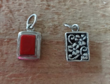 3D 8x13mm Reversible Rectangular Red Pendant Sterling Silver Charm
