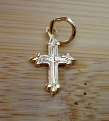 14 Kt Gold Vermeil over Sterling Silver Tiny Detailed Cross Charm