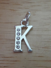 9x17mm 5 Clear Crystals Alphabet Letter Initial K Sterling Silver Charm