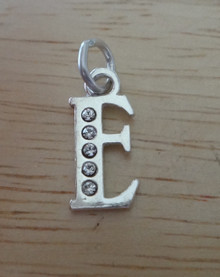 7x16mm 5 Clear Crystals Alphabet Letter Initial E Sterling Silver Charm