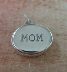 3D 15x15mm Oval Puffy says MOM Sterling Silver charm