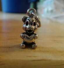 3D Small Teddy Bear with Heart Sterling Silver Charm