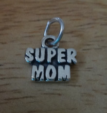 11x11mm Small Simple says Super Mom Sterling Silver Charm!