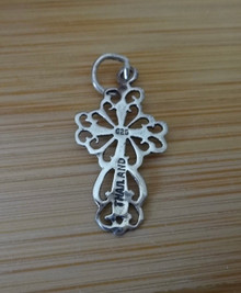 12x21mm Pretty Cut Out Lace Cross Wire Sterling Silver Charm