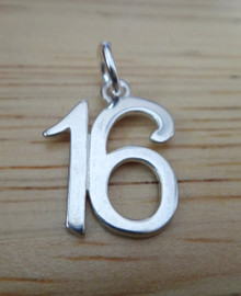 11x16mm Whimsical Number 16 16th Birthday Sterling Silver Charm