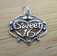 18x20mm Fancy says Sweet 16 16th Birthday Heart Sterling Silver Charm