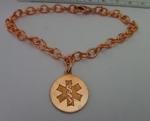 7.75" or 8" Copper 18mm Engravable Medical Alert Charm on Bracelet