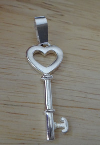 40x13mm Detailed Skeleton Key Heart Top Sterling Silver Charm!