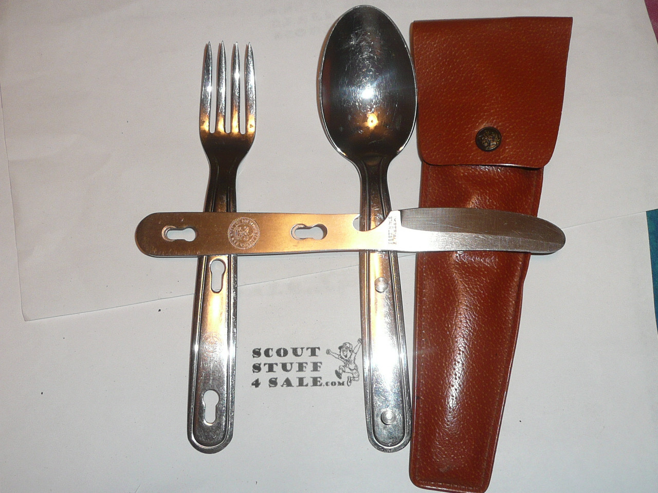 1970's Official Boy Scout Fork Knife and Spoon Set in Case By Imperial