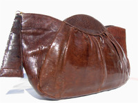 DECO Style 1950's Chocolate LIZARD Skin Clutch Bag - DEITSCH