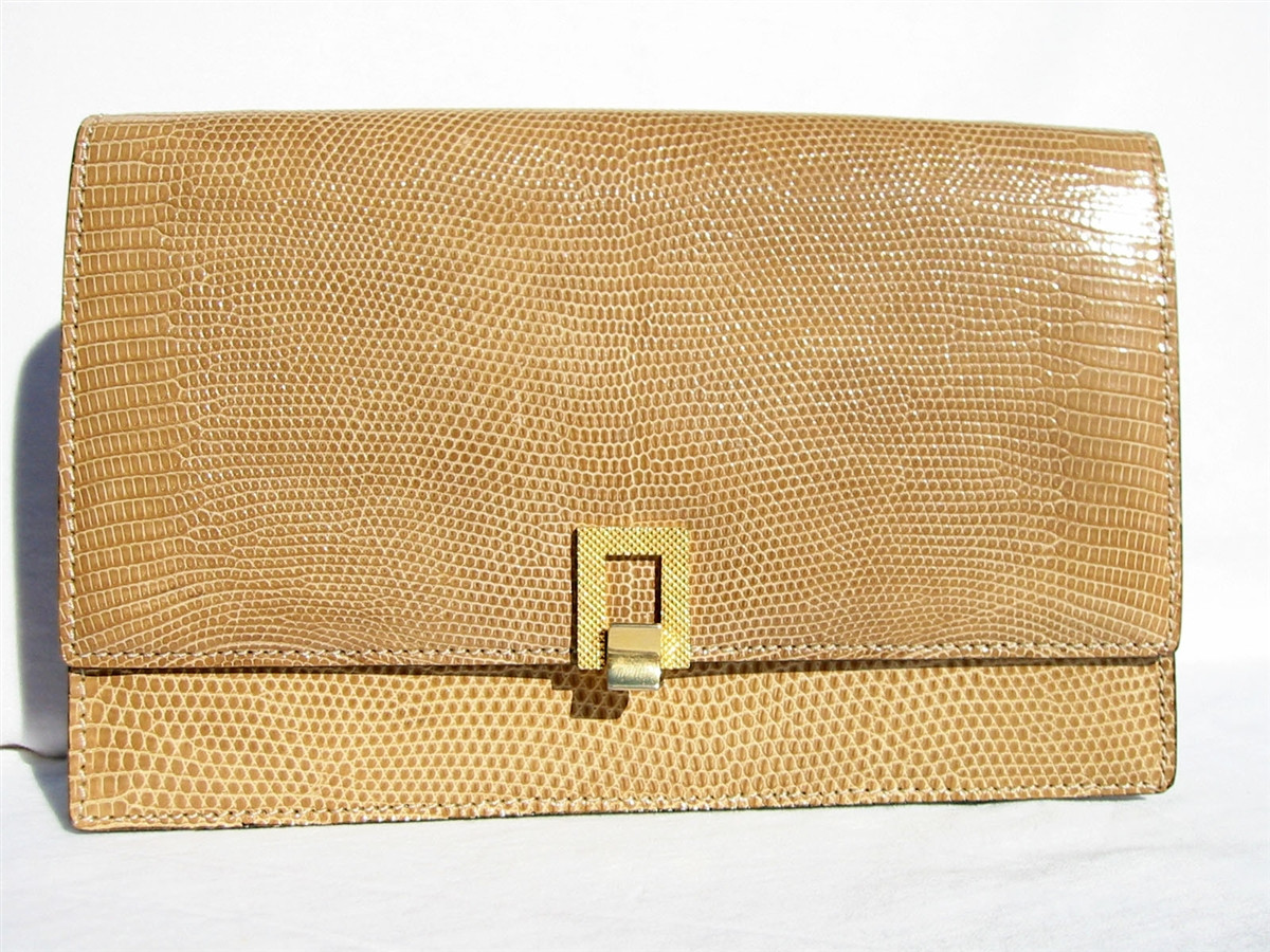 TAN 1960's Lizard Skin Shoulder Bag CLUTCH Bag - LEDERER - Vintage Skins